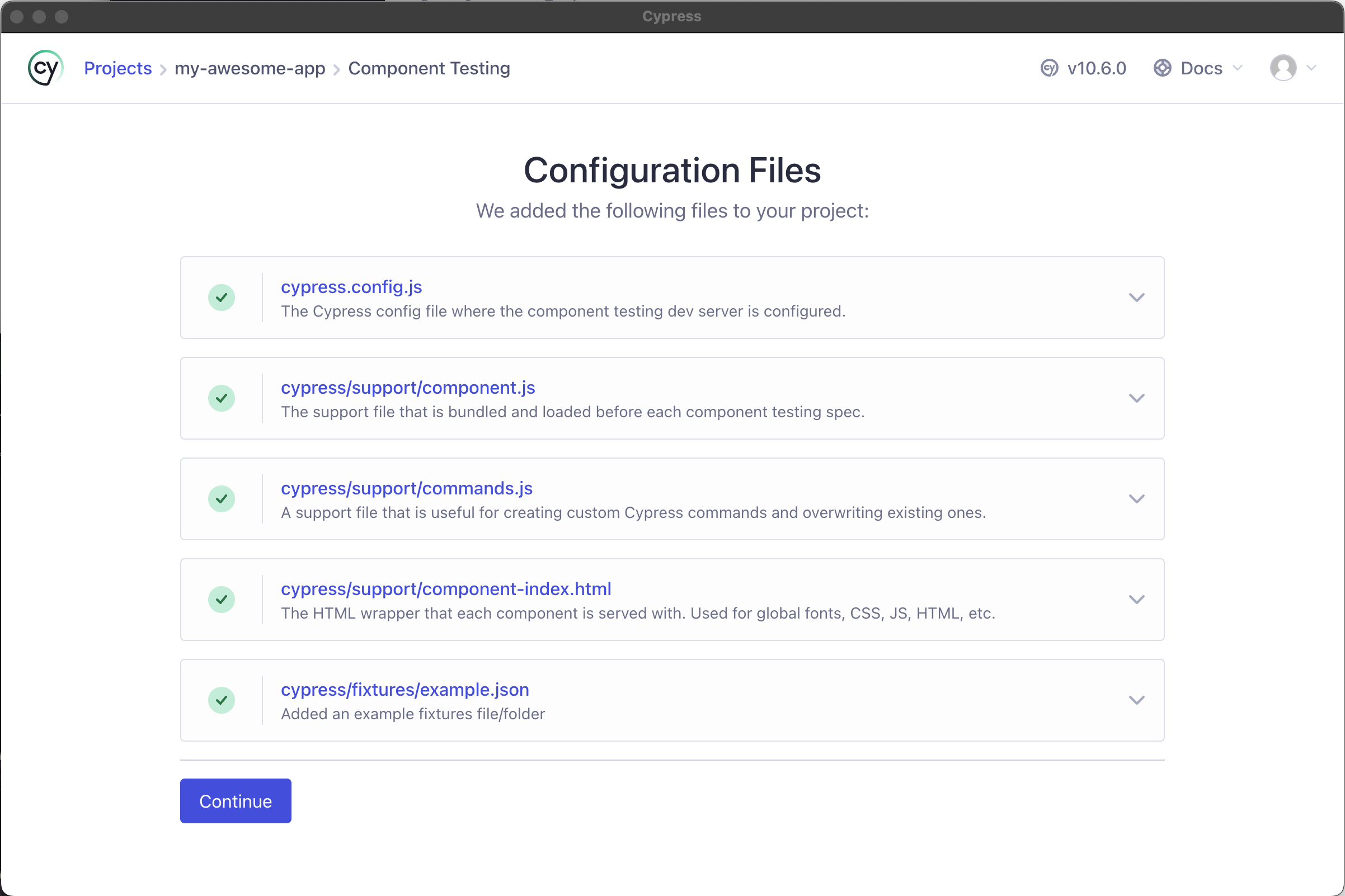 The Cypress launchpad will scaffold all of these files for you.